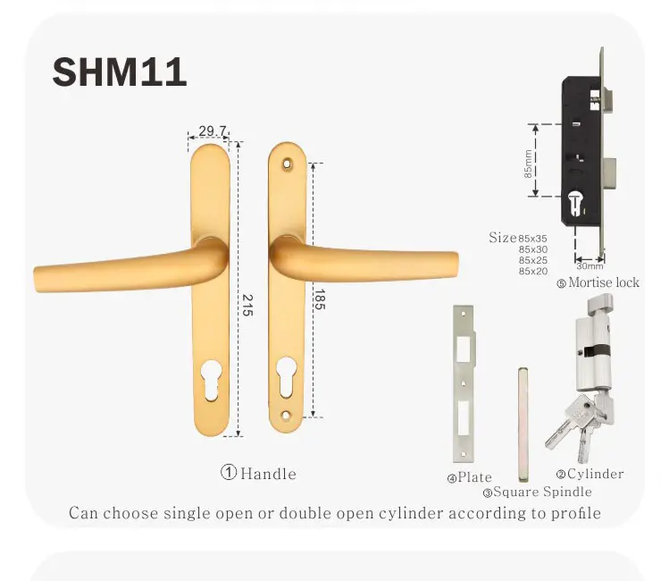 Sherma yüksek güvenlik alüminyum kanat kapı kilidi kolu için pirinç silindir ile ev