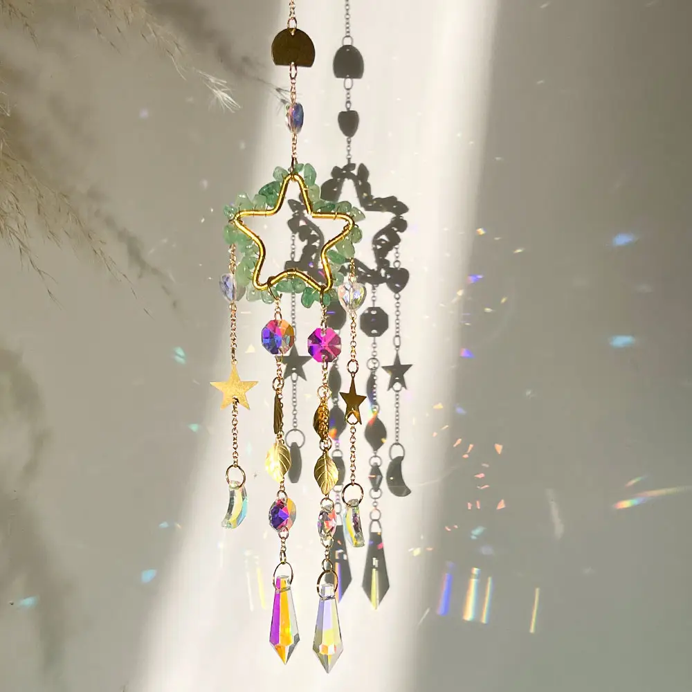 Boho Star Dream Catcher Aventurine Crystal Suncatchers Rainbow Maker pour fenêtre suspendue prisme en verre Wiccan Decor