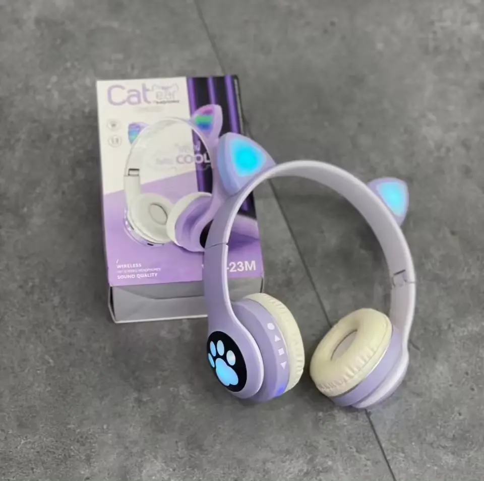 LED Light up bluetooths có thể gập lại tai nghe qua tai micro Tai nghe không dây cho bé gái trẻ em năng động Tai nghe không dây Tai Mèo