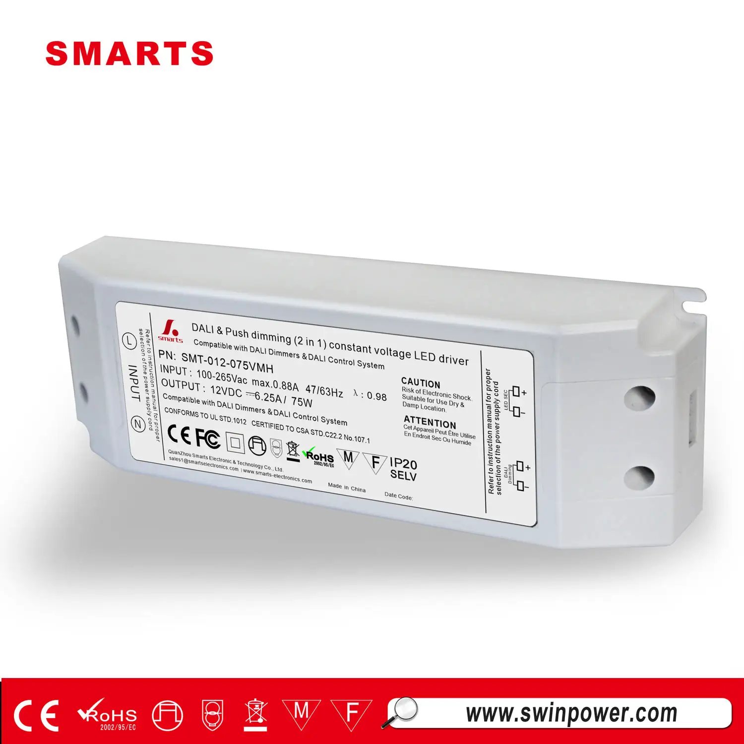 Controlador led regulable para Ubicación en seco y húmedo, dali, 12V 200-240VAC 48W 24V, certificado CE