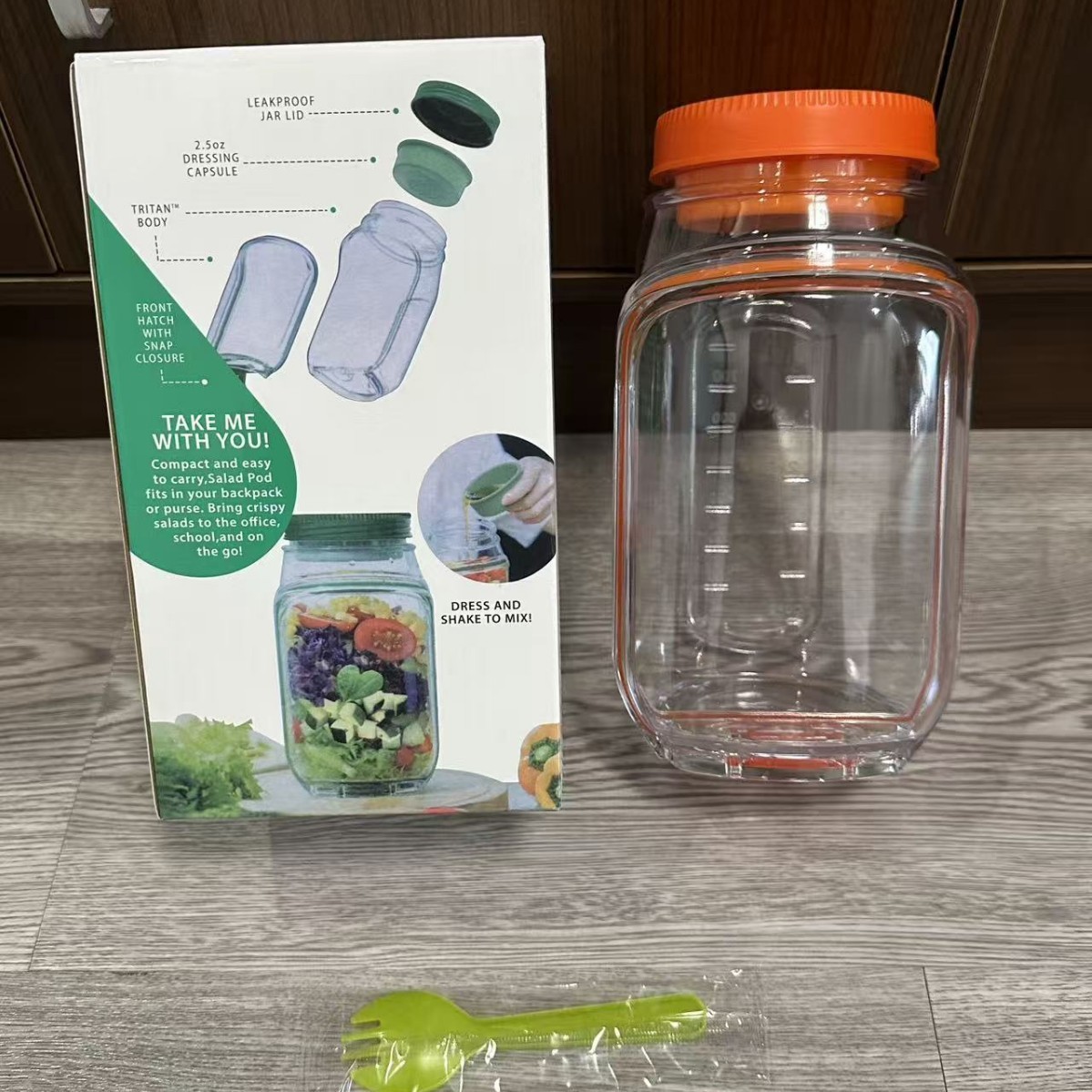 fourchette jetable pour pot à salade orange