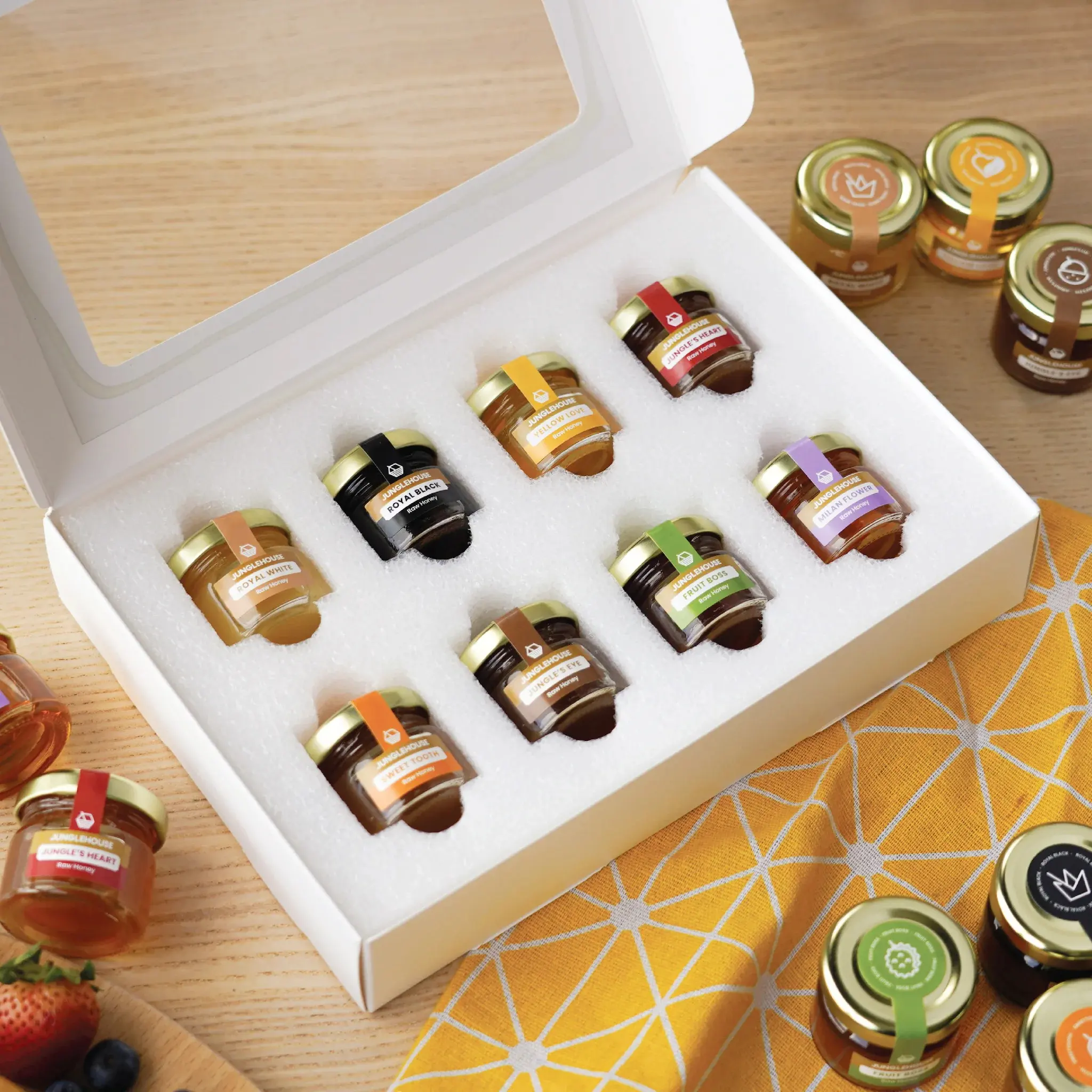 Cajas de mermelada de miel de lujo para embalaje de mermelada de fresa Impresión de pegatinas personalizadas Botella de mermelada Tarro de vidrio vacío Caja de miel de regalo