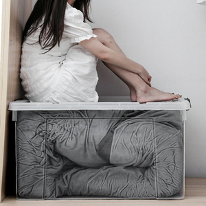 Large Comforter Storage Box Plastic <strong>Rectangular</strong> Storage Bin Clothes Storage <strong>Containers</strong> <strong>with</strong> <strong>Lids</strong> - Product Image 3