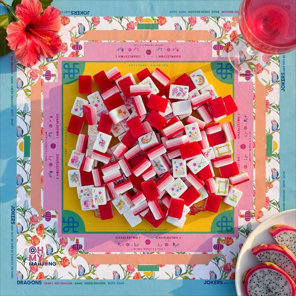 Light Pink Mahjong Tiles and Mat Set 2