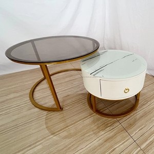 Wholesale Living Room Modern Round <strong>Nesting</strong> Glass Gold Coffee <strong>Table</strong> Set of 2 Center <strong>Table</strong> Stacking Side <strong>End</strong> <strong>Table</strong> With Storage - Product Image 1