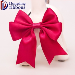 Handmade Red Satin Ribbon <strong>Bow</strong> with <strong>Elastic</strong> <strong>Loop</strong> for Gift Packing - Product Image 6