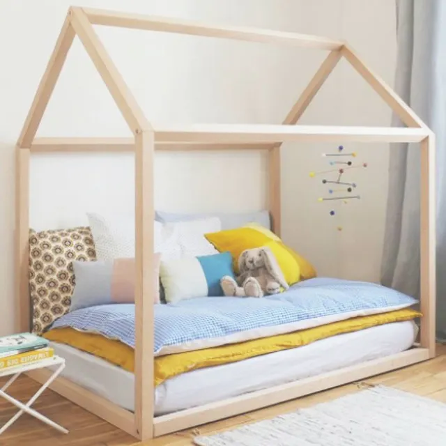 Muebles nórdicos para dormitorio de niños, cama de madera en forma de casa para decoración del hogar