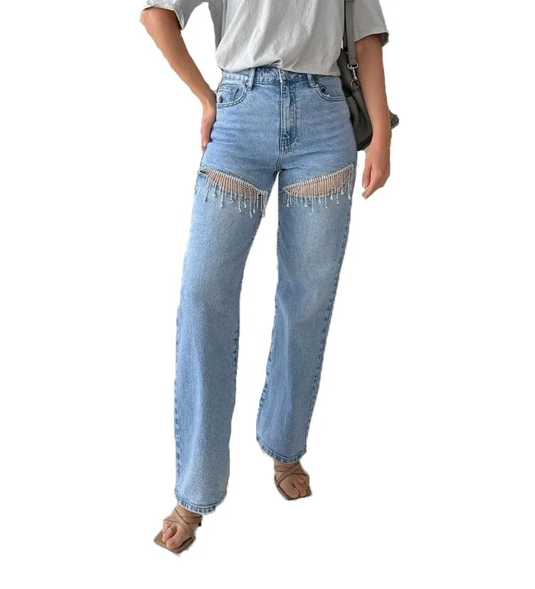 Женские рваные джинсы с высокой талией