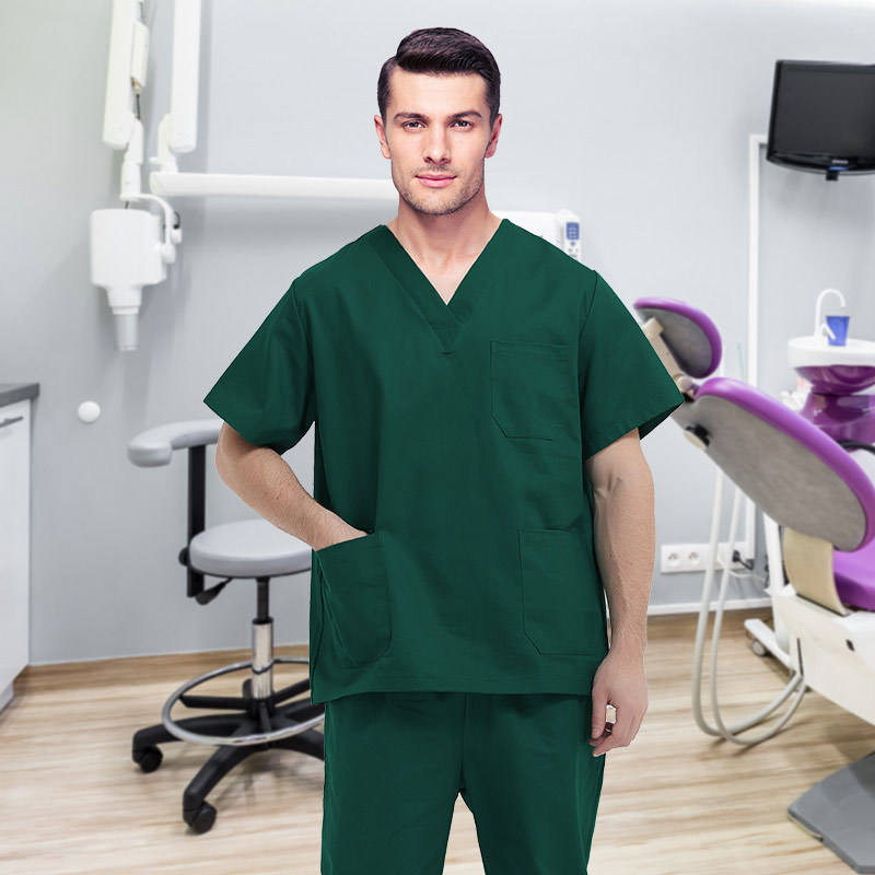 Male green short-sleeved suit (100% cotton)