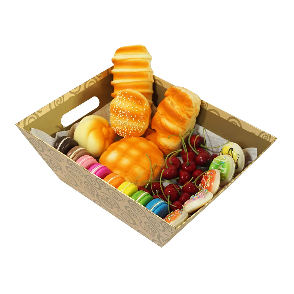 Vassoio di cartone regalo per imballaggio neonato di frutta e verdura al cioccolato dorato di alta qualità con espositore con manico