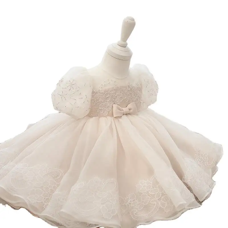 O verão boutique americano mais novo aplique arcos batizado coreano vestido de aniversário para meninas de 1 ano