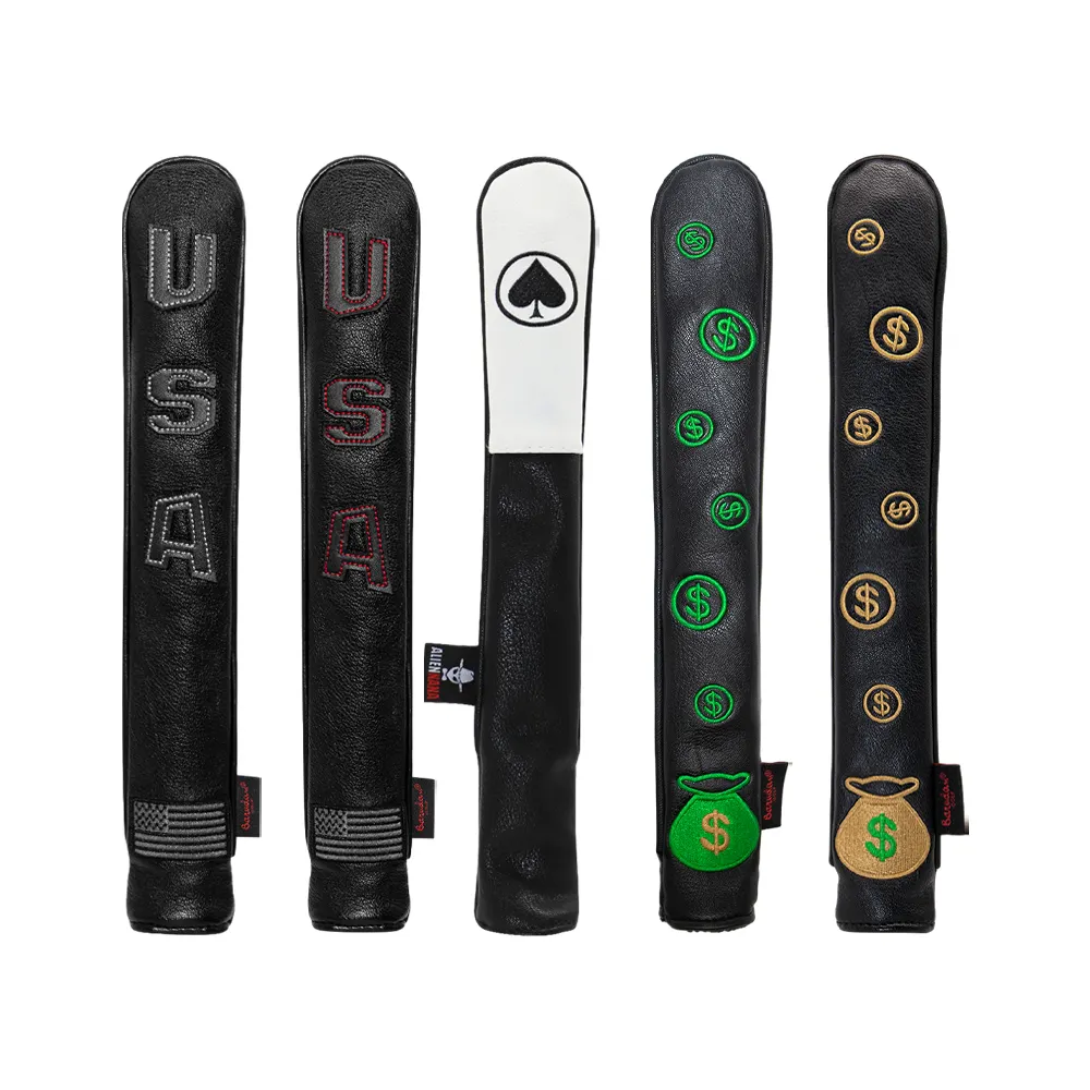 Hot bán chất lượng Logo tùy chỉnh thêu PU da headcover giữ 2 gậy alignment Stick Bìa Golf