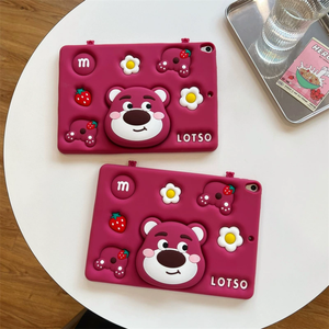 かわいい若い女の子3DシリコンストロベリーベアキティホルダータブレットPCカバーケースiPad Pro 11 IPad10コンピュータ保護カバー - Product Image 1