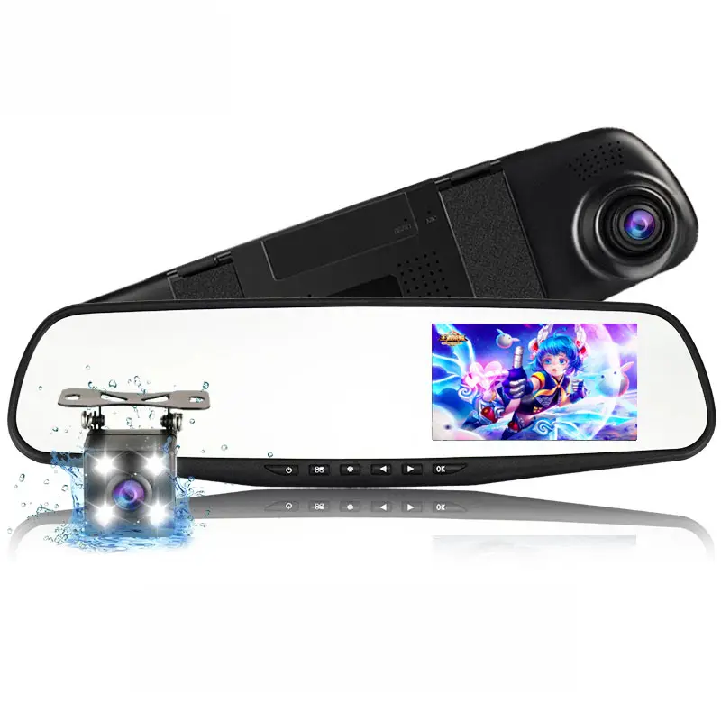 Caméra de tableau de bord pour voiture à double objectif, e-ace, 4.3 pouces, Full HD, 1080P, enregistreur vidéo, vue arrière, DVR