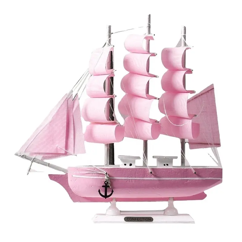 2023 Die meist verkaufte neue kreative Mädchen abteilung im mediterranen Stil rosa Segel modell Ornamente Holzboot Schlafzimmer Layout d