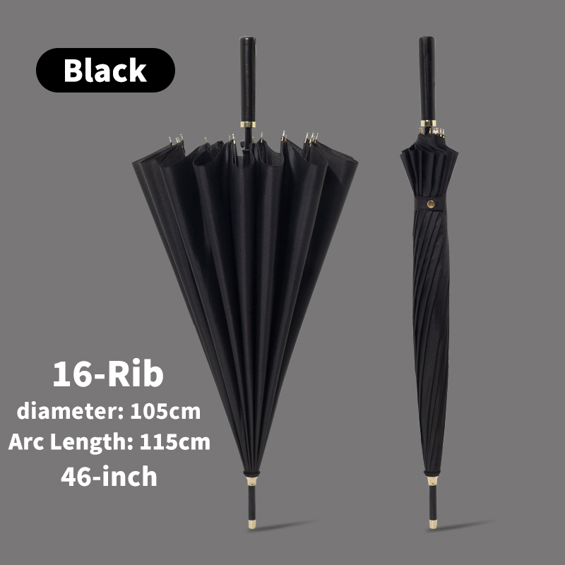 Parapluie droit noir 16K de 46 pouces