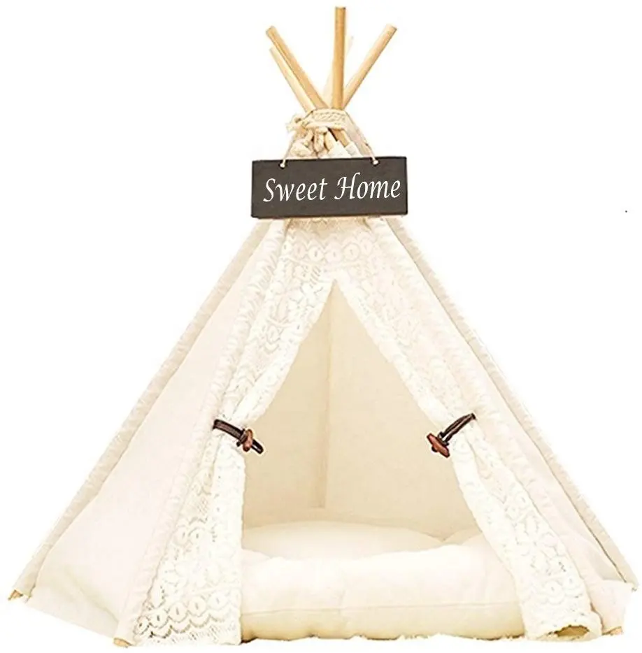 Pet Teepee Lều Chó & Mèo Giường Di Động Có Thể Giặt Chó Lều Ren Phong Cách Nhà Thú Cưng Cho Chó Mèo Thú Cưng