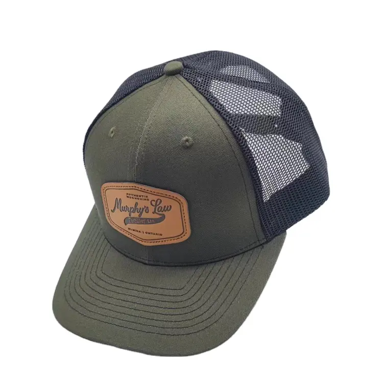 Twill Bông Phía Trước Tùy Chỉnh Da Logo Trucker Lưới Cap Và Hat Tùy Chỉnh Bông Với Thêu Logo Trucker Hat