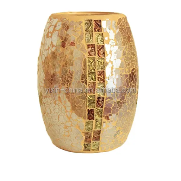 YIXIN, gran oferta, conjuntos de jarrones de mosaico, jarrones de vidrio de mosaico craquelado dorado para decoración del hogar