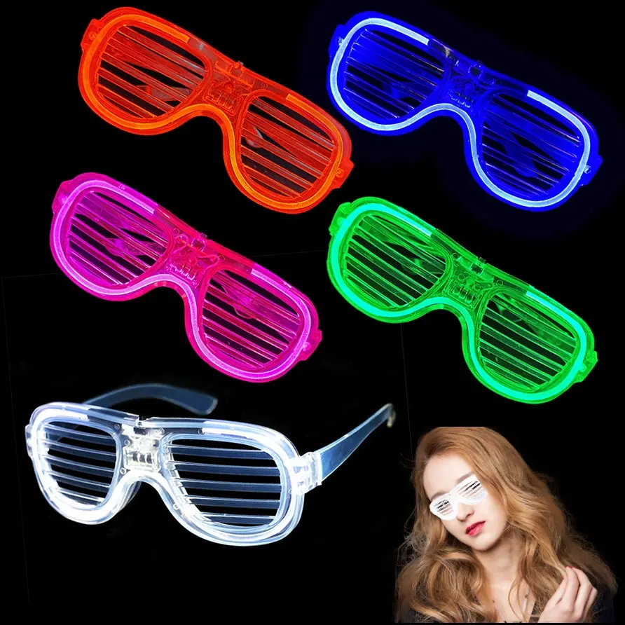 Gafas LED que brillan en la oscuridad Suministros para fiestas Rave Neon Shutter Shades Light Up Gafas de sol Favores de fiesta para conciertos