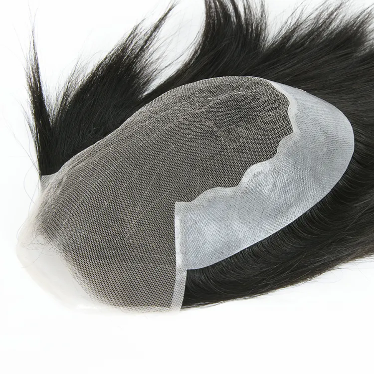 Peluca de cabello humano 100% para hombre, reemplazo de cabello Fino Mono Lace con PU, prótesis capilar duradera de alta calidad para hombres