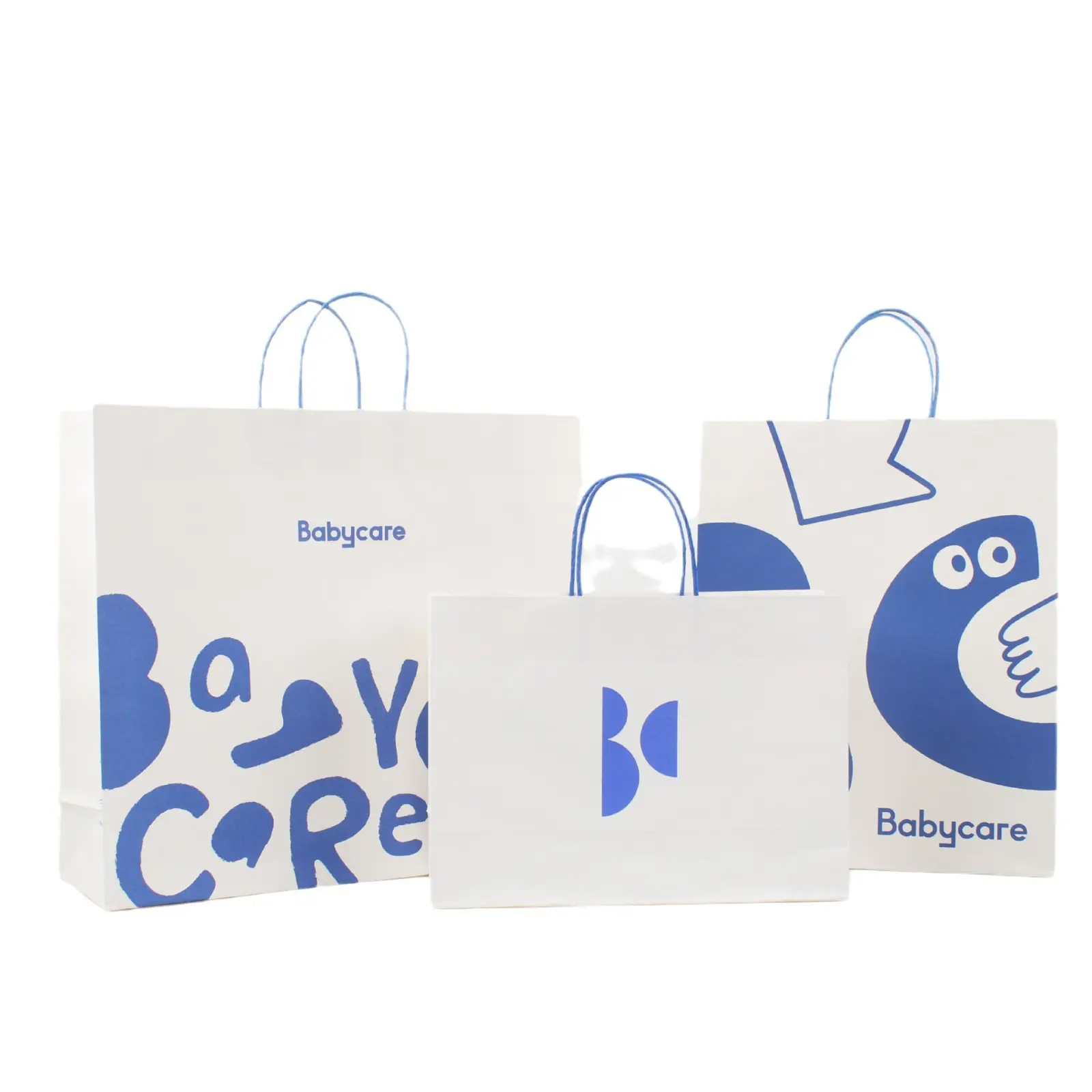 Bolsa de papel Kraft grande para roupas, estampada em forma de gravura, estilo desenho animado com logotipo personalizado, cor de cor, bolsa de mão para roupas