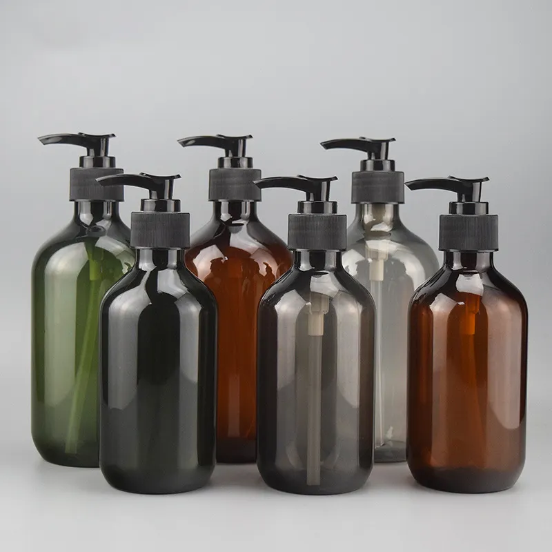 Passen Sie 300ml 500ml PET Amber gel Shampoo flasche und Conditioner freundliche Flasche Plastik Shampoo flasche für Haars pülung an