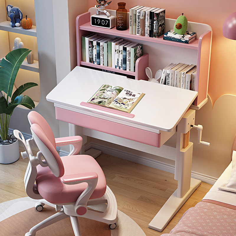 Fjx9025 pink-white single desk-manual height adjustment