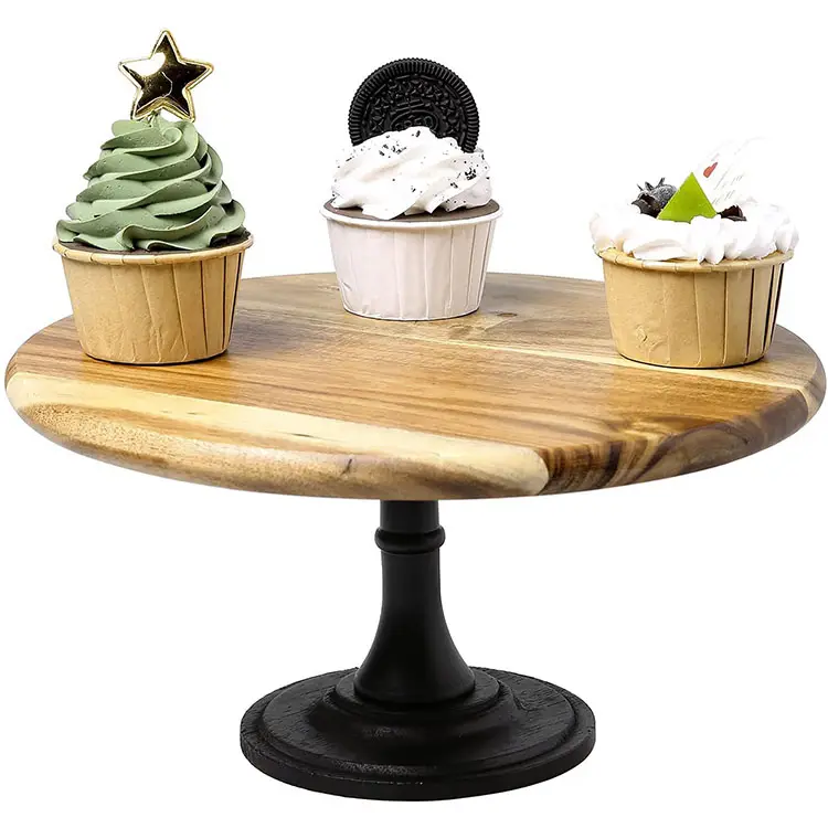 Großhandel benutzer definierte Akazie Holz Cupcake Gebäck halter Lebensmittel Lagerung Kuchenst änder Set