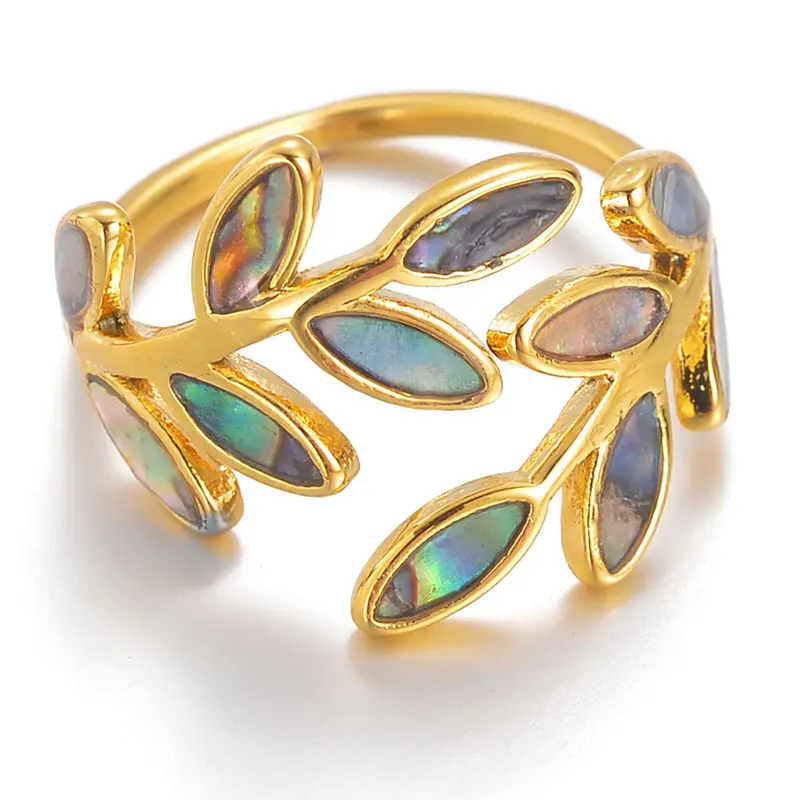 Простые Красочные Бриллиантовые листья Открытое кольцо Модные титановые стальные Позолоченные Кольца для женщин