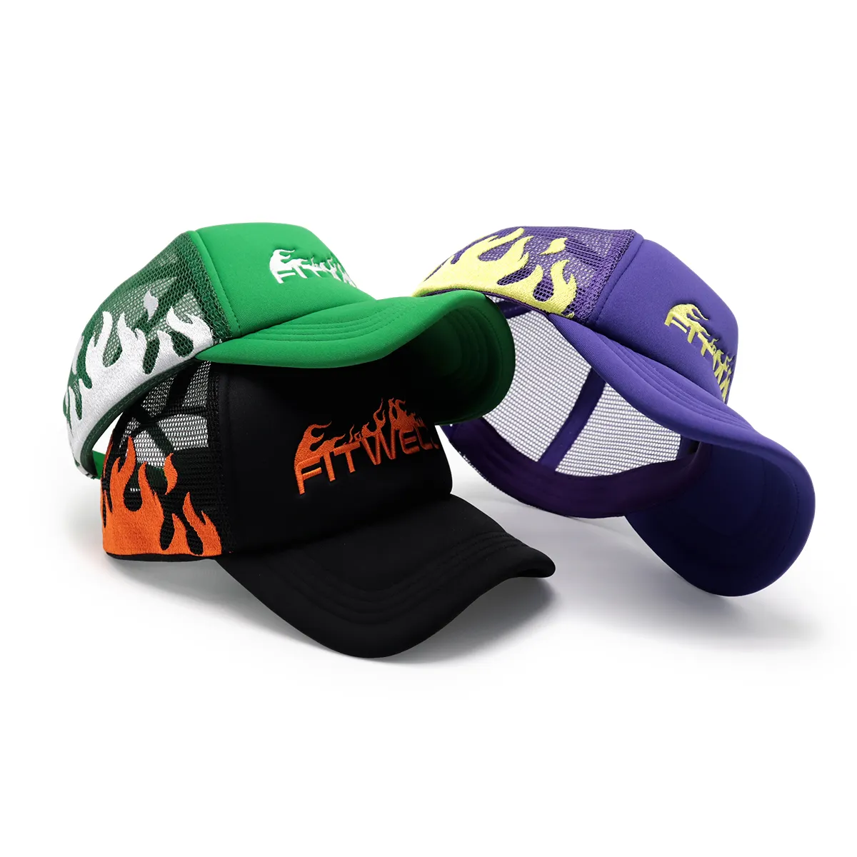 Foam Mesh Trucker caps projetar seu próprio bordado Logo Custom Flame hats