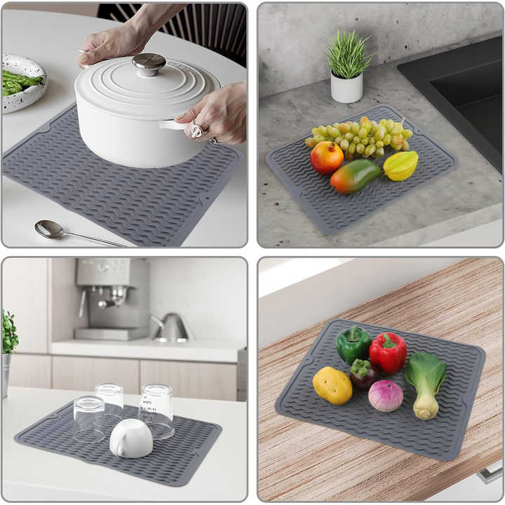 12" X 16" Easy Clean Silicone Mat for Kitchen Counter or Sink Multiple Usage Silicone Dish Drying Mat