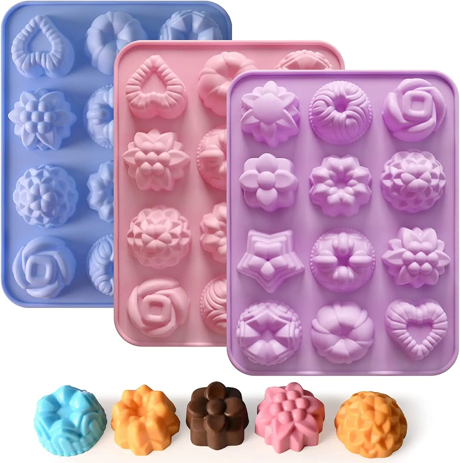 Flor chocolate silicone molde 12 cavidade flor coração em forma de doces bolo molde adequado para assar cupcakes geléia gelo cubos muffin