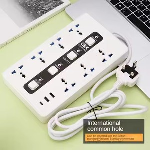 Estándar británico 7 enchufes de CA 2 interfaces USB Cable de extensión de toma de corriente 10A enchufe doméstico con 2 puertos de salida USB a - Product Image 2