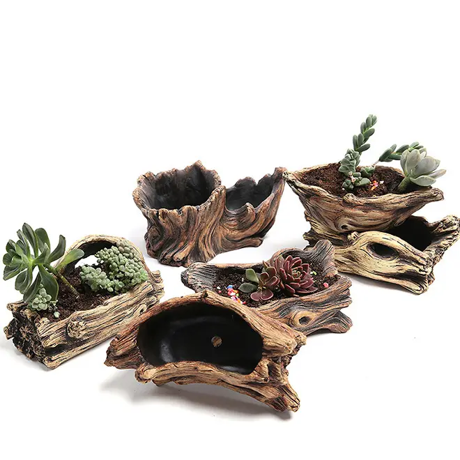 Dropship Succulent Planter Driftwood Stump Tree Root Natural Shape Vintage Concrete Cement Cactus Plant Pots