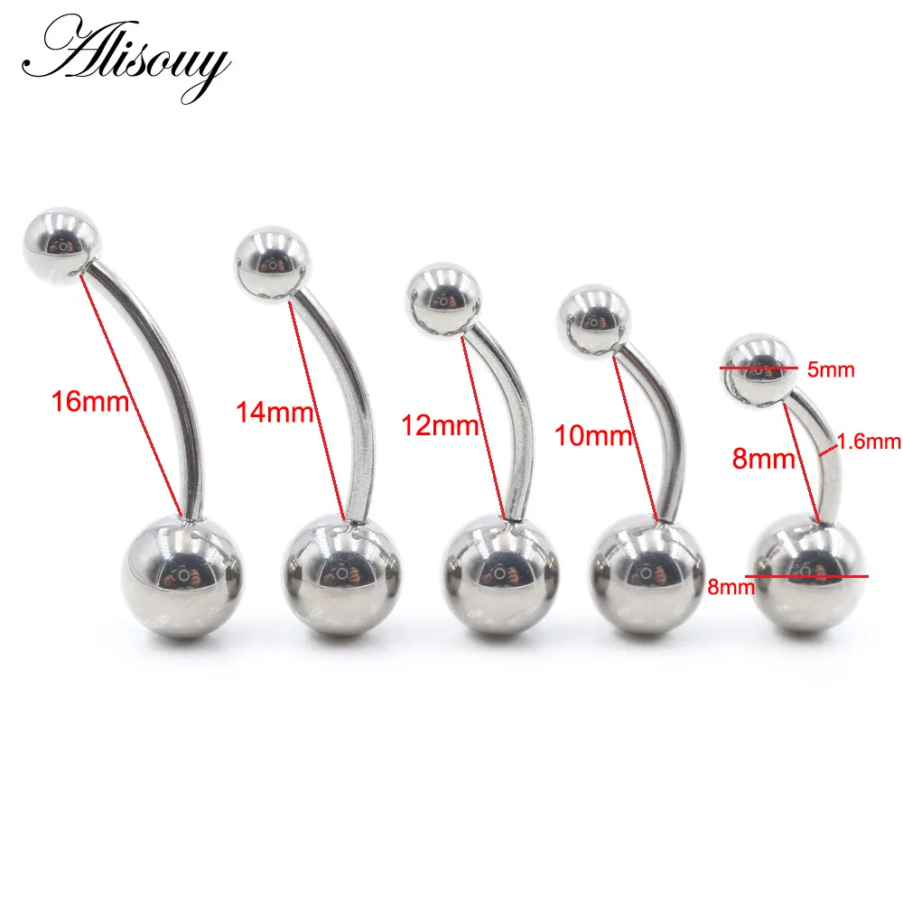 Venta al por mayor 8-16mm longitud G23 titanio acero bola Barbell Sexy bola vientre anillo ombligo Piercing mujeres hombres botón anillo cuerpo joyería