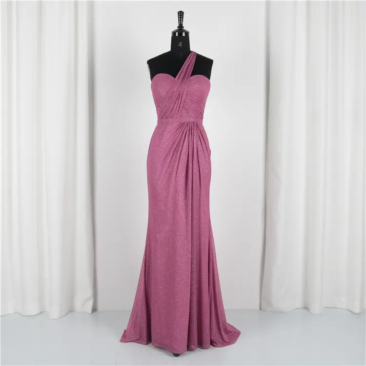 Women Ladies Strapless One Shoulder Party Mermaid Pink Dresses Cocktail Chiffon Prom Dress