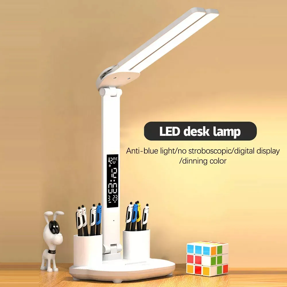 Lampada da tavolo multifunzione con lampada da studio con calendario con luce da notte Touch con supporto penna per camera da letto lampada da tavolo USB