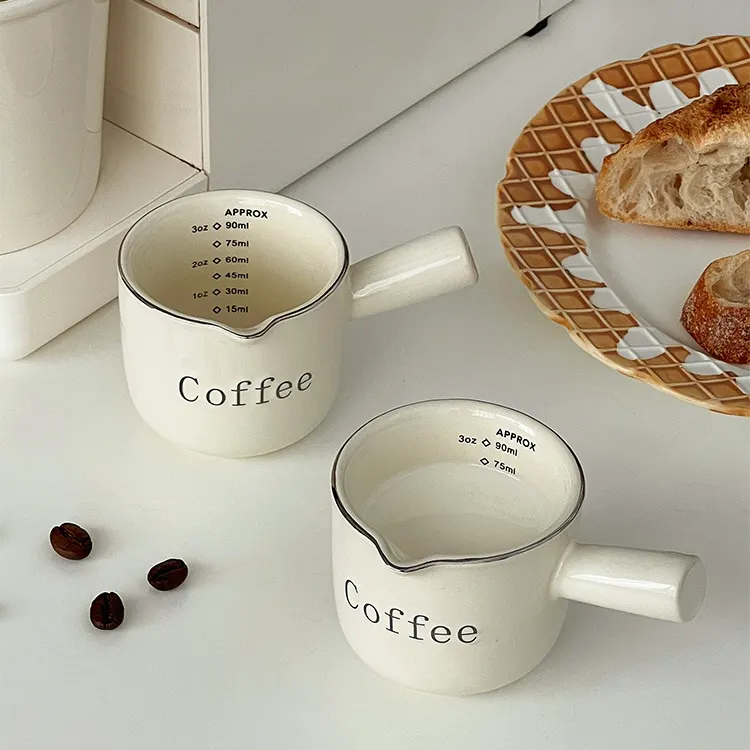 Elegant kitchen measuring tools white measuring cup with silver rim 90 ml coffee cup ceramic cup Measuring Tools