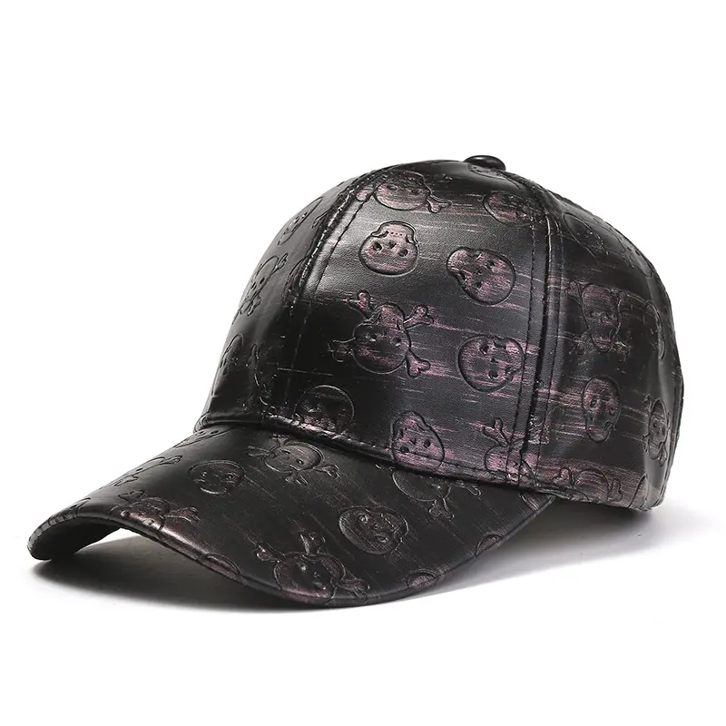 Gorra de béisbol de cuero pu negra con logo personalizado para hombre