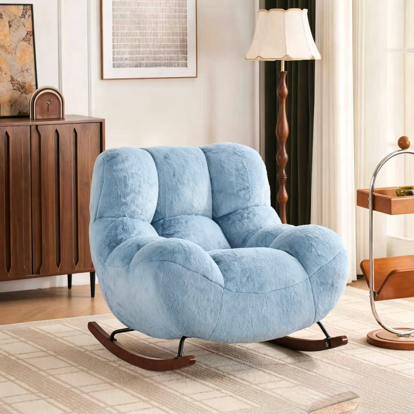 Fausse fourrure de lapin bleu clair