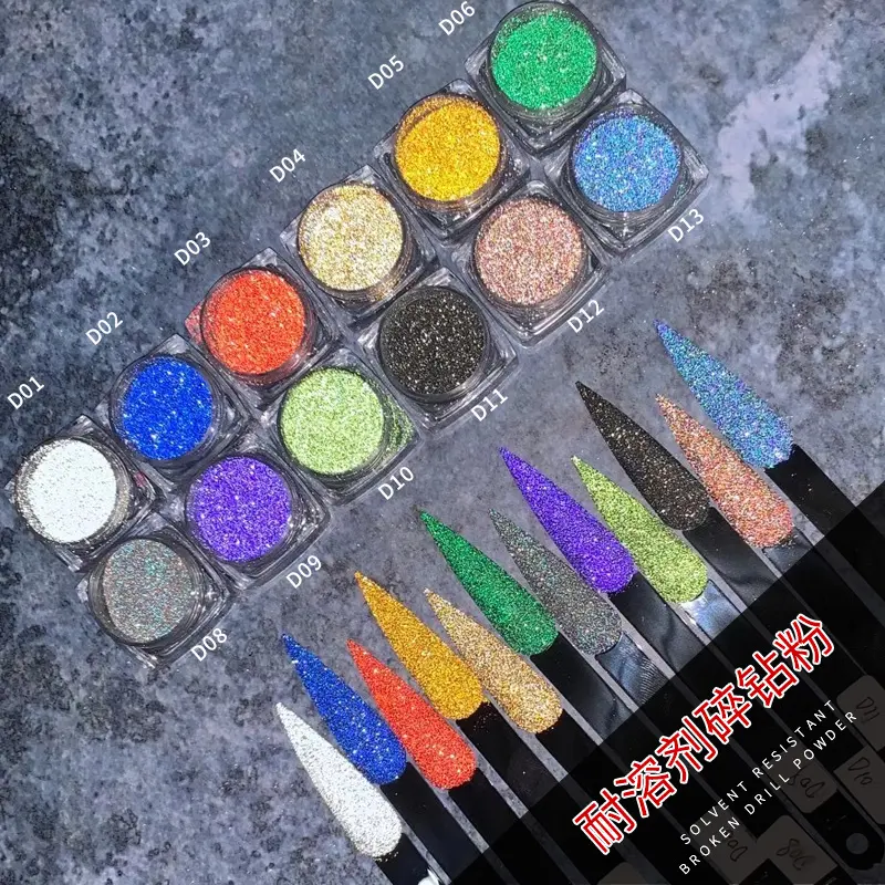 Feishi High Flash Rainbow Disco Funkeln der Schimmer Smash Diamond Glitter Powder für Nail Art Dekoration