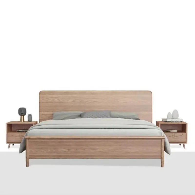 Ash-wood 북유럽 단단한 나무 침대 머리판을 가진 현대 침실 가구 고정되는 최소한 작풍 침대