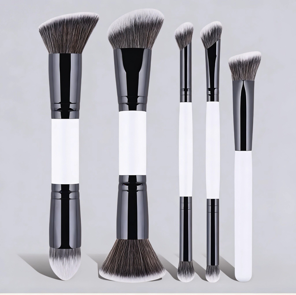 5 brochas de maquillaje de doble cabezal - blancas