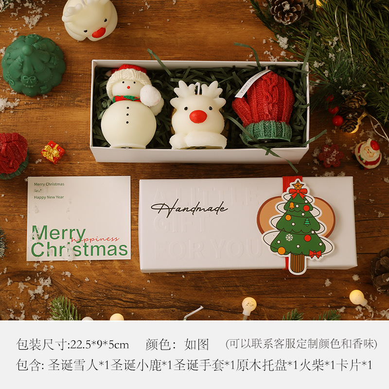 Coffret cadeau haut de gamme E (écharpe bonhomme de neige + gants + cerf