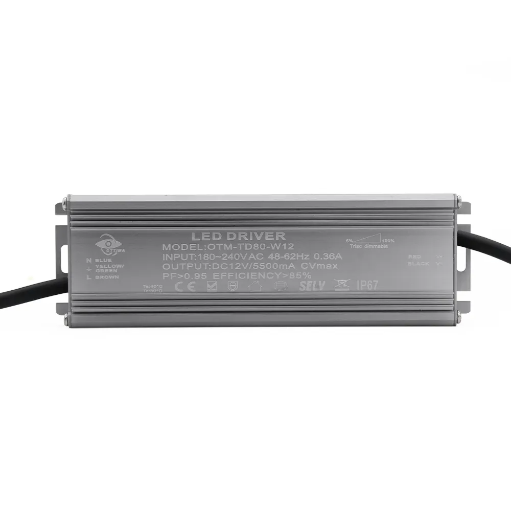 Alimentation LED imperméable à intensité variable, Triac, verte IP67, alimentation électrique à tension constante, 12w, 20w, 30w, 40w, 60w, 80w, 100w