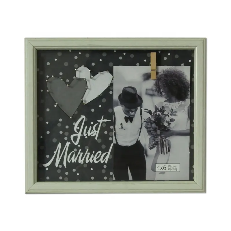 للبيع بالجملة إطار صورة زفاف متزوج للتو 8x10 ، إطار صورة بيضاء للخطوبة مع سلسلة فنية للعروس والأزواج تذكار