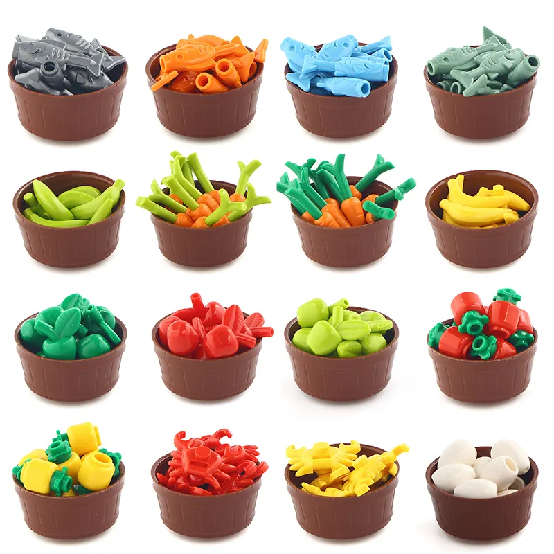 MOC creative building blocks frutta stand pezzi di cibo piccole particelle puzzle accessori scena fai da te giocattoli regalo per bambini e adulti