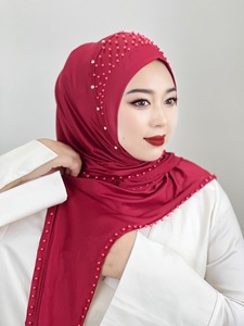 Groothandel Hoge Kwaliteit Hijab Effen Kleuren Met Parels Kralen Traditionele Conservatieve Vrouwen Sjaals Midden-Oosten Dubai Sjaals - Product Image 5