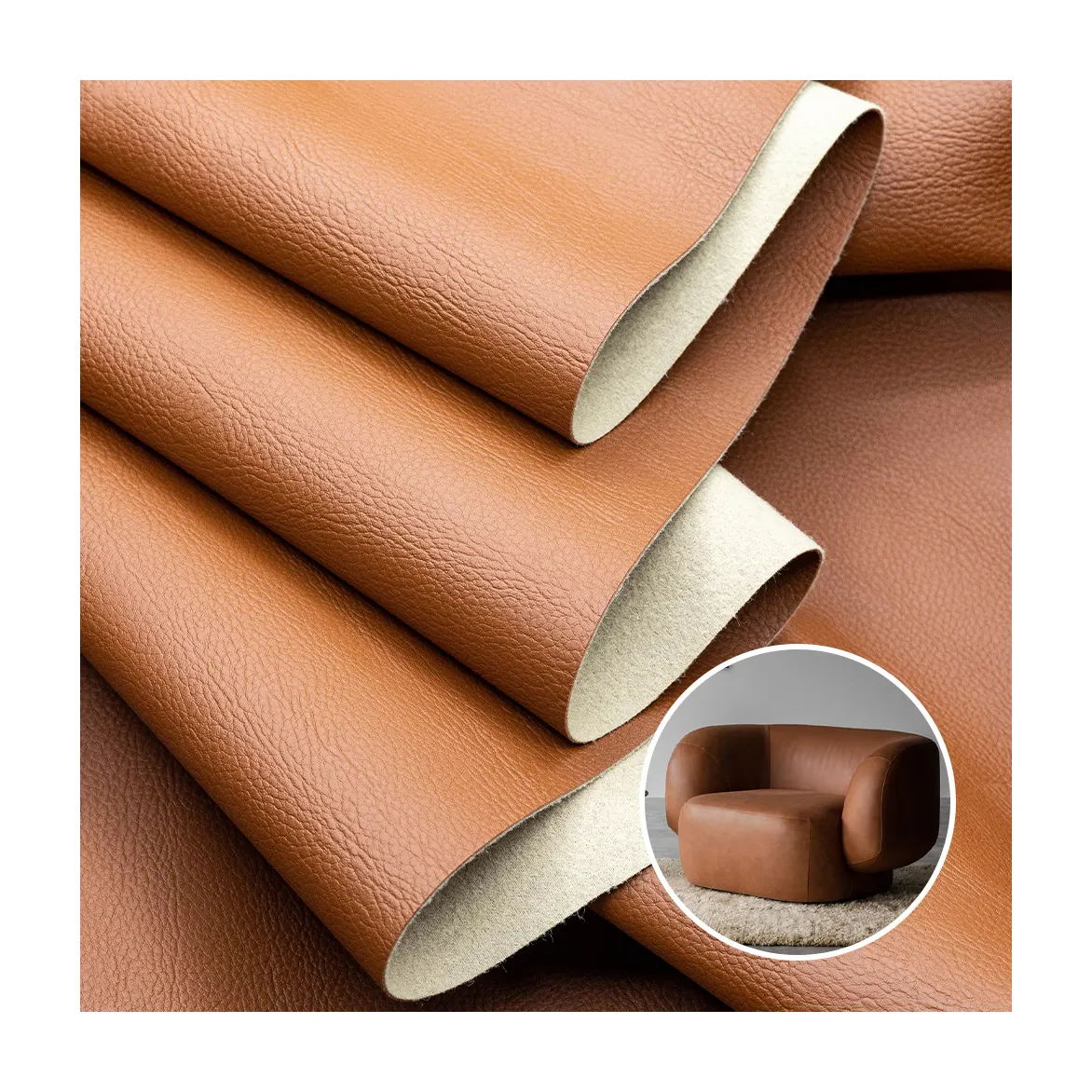 High Quality Fine Fold Lychee Grain Wholesale Faux Leather  Custom Soft Double Brushed Synthetic Recycling Leather For Sofa